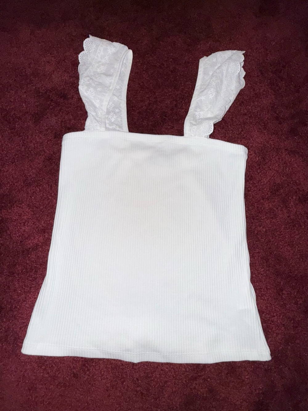 Gap Modern Rib Flutter Eyelet Lace Sleeve Tank Top White Size Small